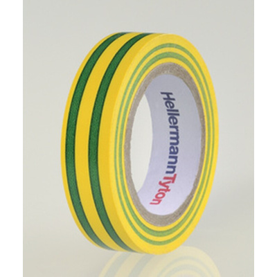 HellermannTyton HelaTape Flex Green, Yellow Electrical Tape, 15mm x 10m