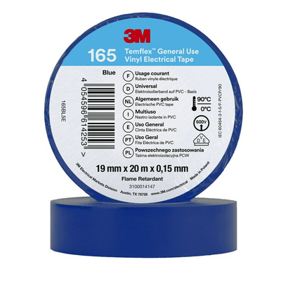 3M Temflex 165 Blue Vinyl Electrical Tape, 19mm x 20m