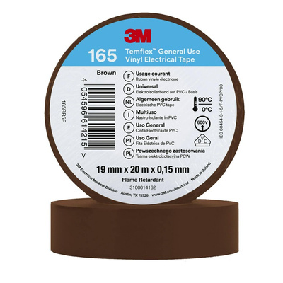 3M Temflex 165 Brown Vinyl Electrical Tape, 19mm x 20m