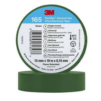 3M Temflex Green Vinyl Electrical Tape, 15mm x 10m