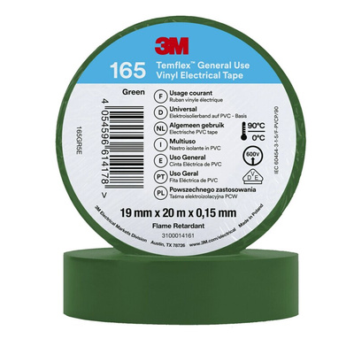 3M Temflex Green Vinyl Electrical Tape, 19mm x 20m