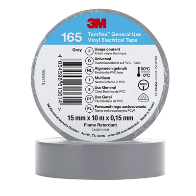 3M Temflex Grey Vinyl Electrical Tape, 15mm x 10m