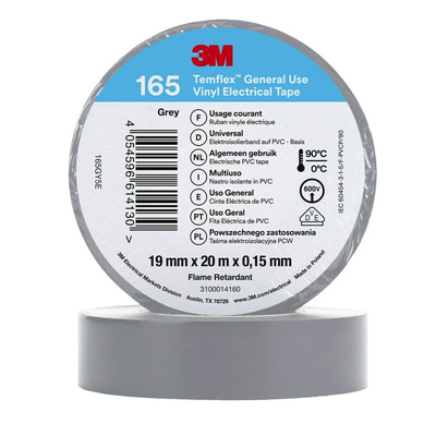 3M Temflex 165 Grey Vinyl Electrical Tape, 19mm x 20m