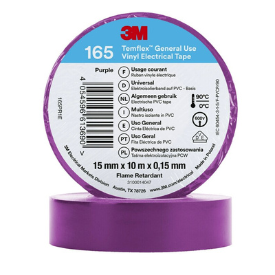 3M Temflex 165 Purple Vinyl Electrical Tape, 15mm x 10m