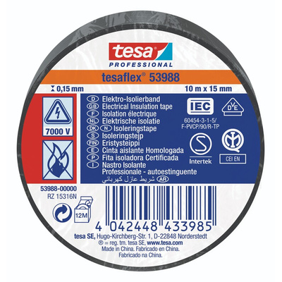 Tesa Black PVC Electrical Insulation Tape, 15mm x 10m