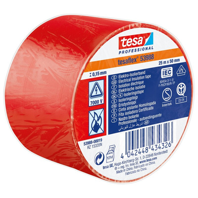 Tesa SPVC ELECTRICAL Red PVC Electrical Insulation Tape, 50mm x 25m
