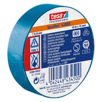 Tesa SPVC ELECTRICAL Blue PVC Electrical Insulation Tape, 15mm x 10m