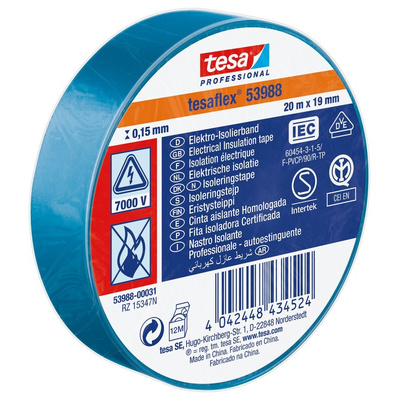 Tesa SPVC ELECTRICAL Blue PVC Electrical Insulation Tape, 19mm x 20m