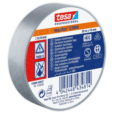 Tesa SPVC ELECTRICAL Grey PVC Electrical Insulation Tape, 19mm x 25m