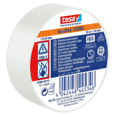 Tesa SPVC ELECTRICAL White PVC Electrical Insulation Tape, 19mm x 10m