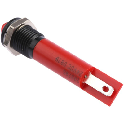 RS PRO Red Panel Mount Indicator, 24V dc, 8mm Mounting Hole Size, Solder Tab Termination