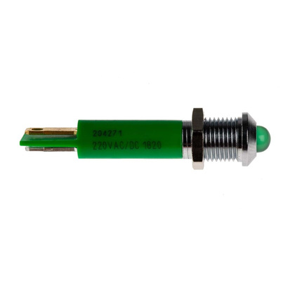 RS PRO Green Panel Mount Indicator, 230V ac, 8mm Mounting Hole Size