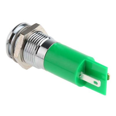 RS PRO Green Panel Mount Indicator, 24V dc, 14mm Mounting Hole Size, Solder Tab Termination