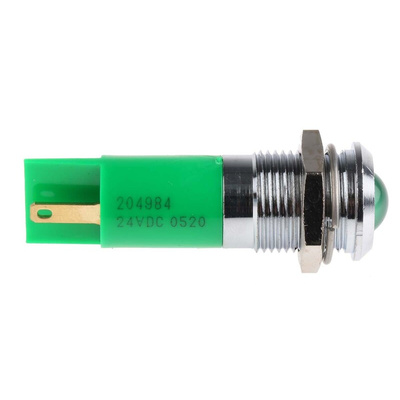 RS PRO Green Panel Mount Indicator, 24V dc, 14mm Mounting Hole Size, Solder Tab Termination