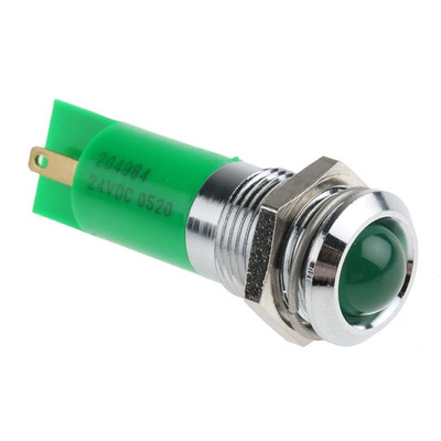 RS PRO Green Panel Mount Indicator, 24V dc, 14mm Mounting Hole Size, Solder Tab Termination