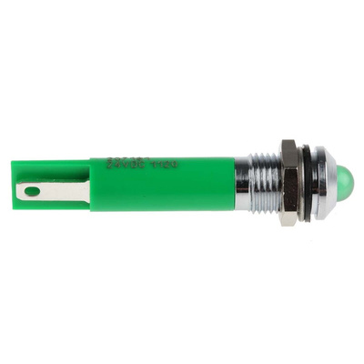 RS PRO Green Panel Mount Indicator, 24V dc, 8mm Mounting Hole Size, Solder Tab Termination