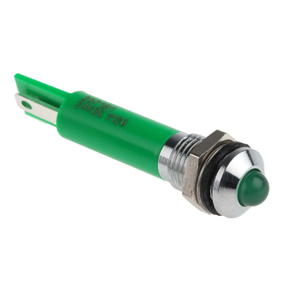 RS PRO Green Panel Mount Indicator, 24V dc, 8mm Mounting Hole Size, Solder Tab Termination