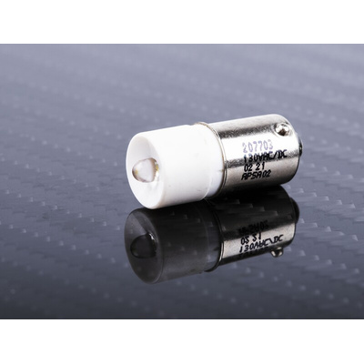 RS PRO White LED Indicator Lamp, 130V ac/dc, BA9s Base, 10mm Diameter, 710mcd
