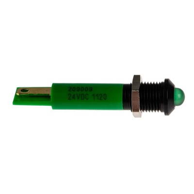RS PRO Green Panel Mount Indicator, 24V dc, 8mm Mounting Hole Size, Solder Tab Termination