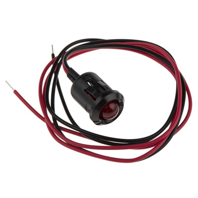 RS PRO Red Panel Mount Indicator, 24V dc, 12mm Mounting Hole Size, Lead Wires Termination
