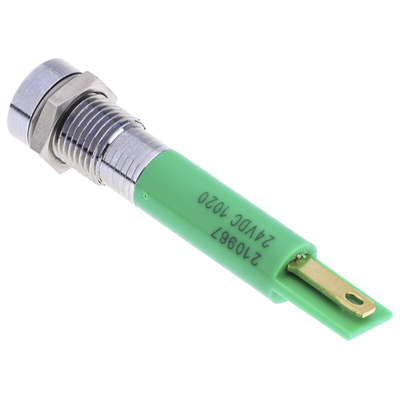 RS PRO Green Panel Mount Indicator, 24V dc, 8mm Mounting Hole Size, Solder Tab Termination, IP40