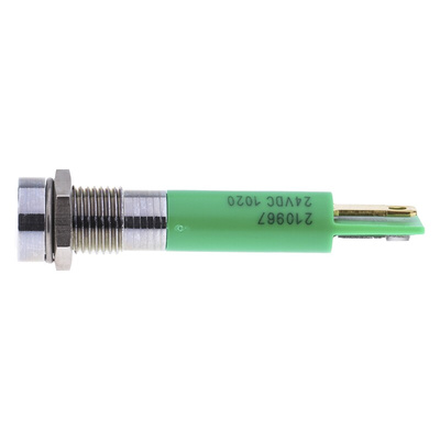 RS PRO Green Panel Mount Indicator, 24V dc, 8mm Mounting Hole Size, Solder Tab Termination, IP40