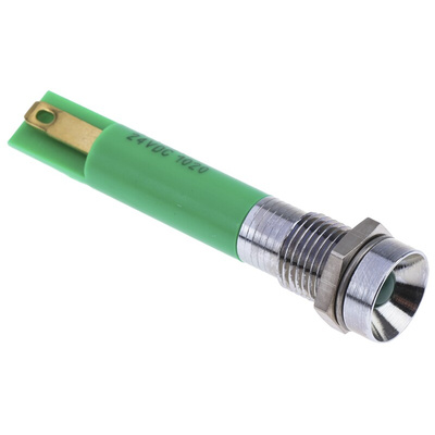 RS PRO Green Panel Mount Indicator, 24V dc, 8mm Mounting Hole Size, Solder Tab Termination, IP40