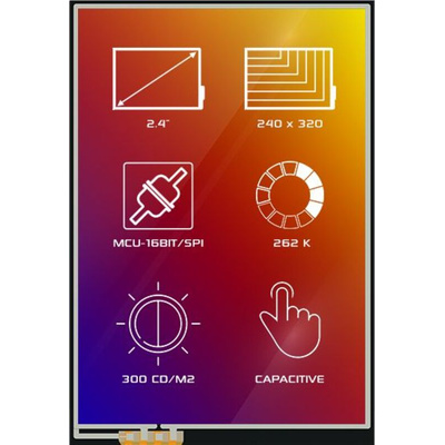 4D Systems 4DLCD-24320240-CTP-IPS TFT LCD Colour Display / Touch Screen, 2.4in, 240 x 320pixels