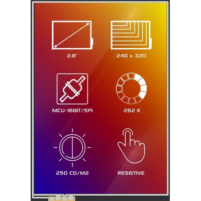 4D Systems 4DLCD-28320240-RTP-IPS TFT LCD Colour Display / Touch Screen, 2.8in, 240 x 320pixels