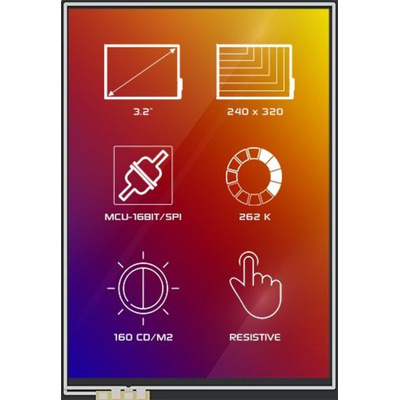 4D Systems 4DLCD-32320240-RTP TFT LCD Colour Display / Touch Screen, 3.2in, 240 x 320pixels