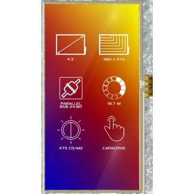 4D Systems 4DLCD-43480272-CTP-IPS TFT LCD Colour Display / Touch Screen, 4.3in, 480 x 272pixels