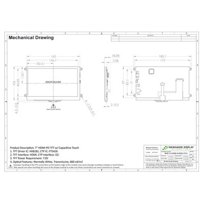 NEWHAVEN DISPLAY INTERNATIONAL NHD-7.0-HDMI-N-RSXV-CTU TFT LCD Colour Display / Touch Screen, 7in, 800 x 480pixels