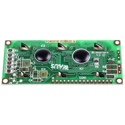 Powertip PC1602ARSD Alphanumeric LCD Display, 2 Rows by 16 Characters, Reflective