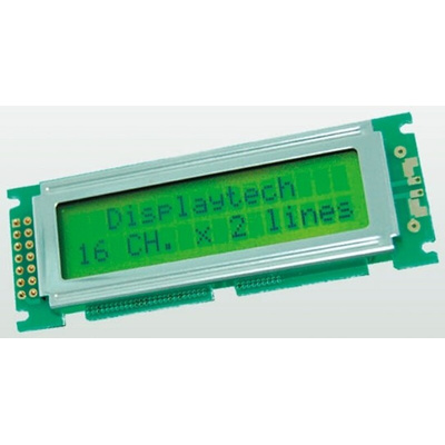 Displaytech 162D-BA-BC Alphanumeric LCD Display, Yellow on Green, 2 Rows by 16 Characters, Reflective