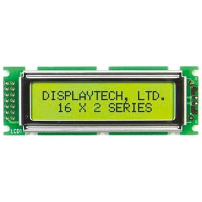 Displaytech 162D-BC-BC Alphanumeric LCD Display, Yellow on Green, 2 Rows by 16 Characters, Transflective