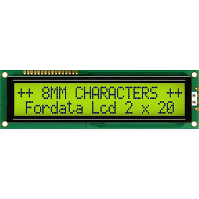 Fordata FC2002C00-FHYYBW-51SE FC Alphanumeric LCD Alphanumeric Display, Green, Yellow on Yellow-Green, 2 Rows by 20