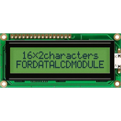 Fordata FC1602G01-RNNYBW-66SE FC LCD LCD Graphic Display, Green, Yellow on, 2 Rows by 16 Characters, Reflective