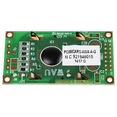 Powertip PC0802ARS-A Alphanumeric LCD Display, 2 Rows by 8 Characters, Reflective