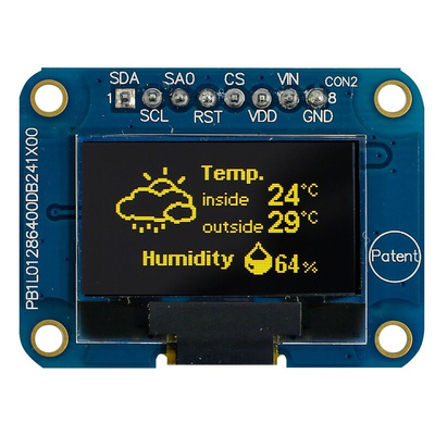 Midas 0.96in Yellow Passive matrix OLED Display 128 x 64pixels COB I2C Interface