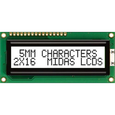 Midas MC21605C6WK-FPTLW-V2 Alphanumeric LCD Alphanumeric Display, 2 Rows by 16 Characters