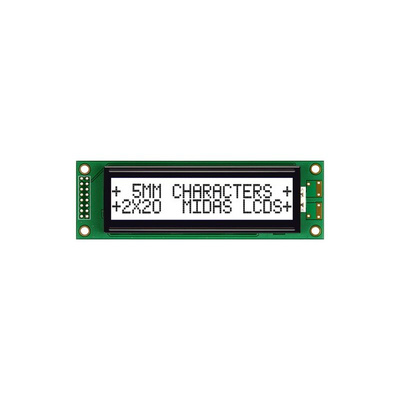 Midas MC22005A6W-FPTLWS-V2 Alphanumeric LCD Alphanumeric Display, 2 Rows by 20 Characters