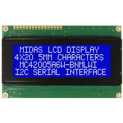 Midas MC42005A6W-BNMLWI-V2 Alphanumeric LCD Alphanumeric Display, 4 Rows by 20 Characters