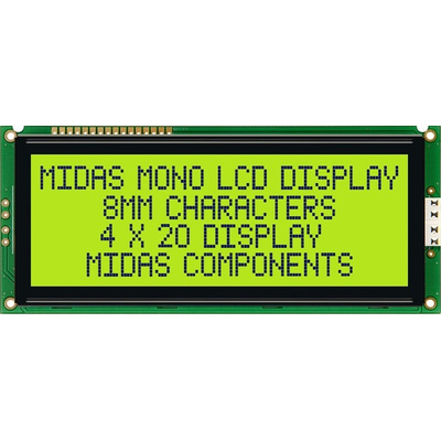 Midas MC42008A6W-SPTLY Alphanumeric LCD Alphanumeric Display, 4 Rows by 20 Characters