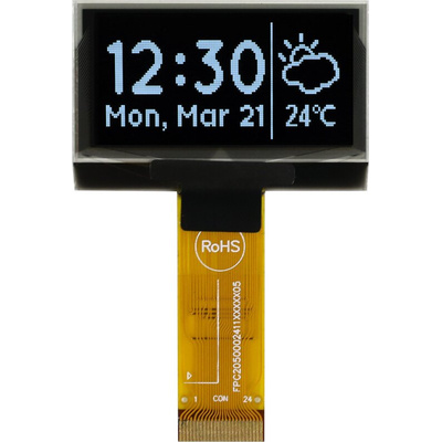 Midas 1.54in White Passive matrix OLED Display 128 x 64pixels TAB I2C, Parallel, SPI Interface