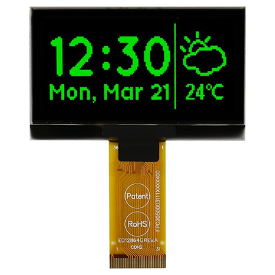 Midas 2.42in Green Passive matrix OLED Display 128 x 64pixels TAB I2C, Parallel, SPI Interface