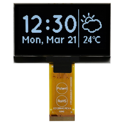 Midas 2.42in White Passive matrix OLED Display 128 x 64pixels TAB I2C, Parallel, SPI Interface