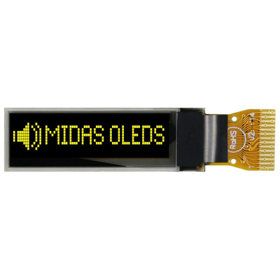 Midas 0.84in Yellow Passive matrix OLED Display 96 x 16pixels COT I2C Interface