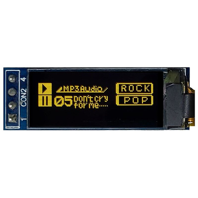 Midas 0.91in Yellow Passive matrix OLED Display 128 x 32pixels COB I2C Interface