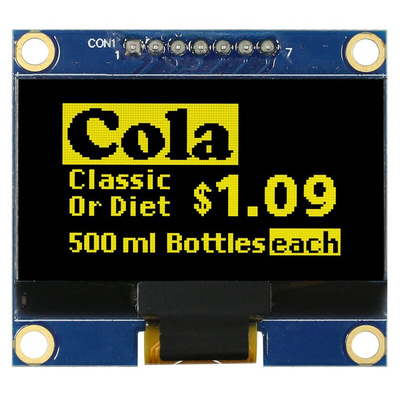 Midas 1.54in Yellow Passive matrix OLED Display 128 x 64pixels COB SPI Interface