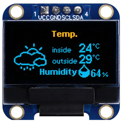 Midas 0.96in Yellow Passive matrix OLED Display 128 x 64pixels COB I2C Interface